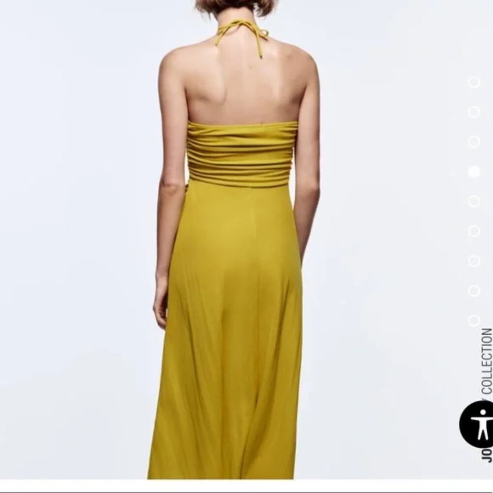 NWT Zara Yellow Green Cutout Halter Dress with bead - Picture 4 of 9